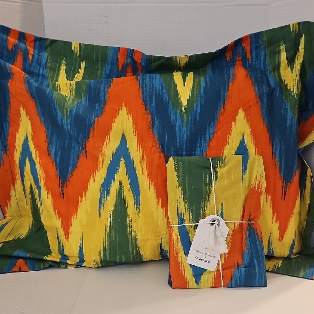 Crate&Barrel NWT John Robshaw Teal Ikat Organic Cotton Standard Pillow Shams Set